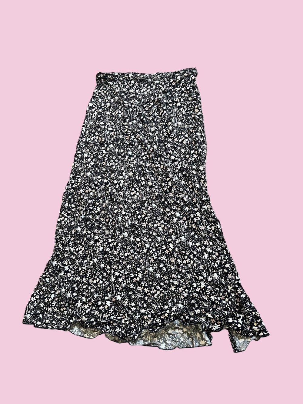 Black Floral Midi Skirt - Women's Flowing A-Line Skirt